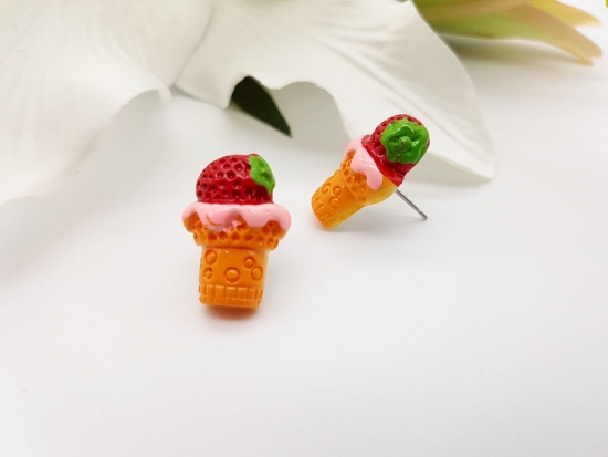 Preview: Erdbeer Eis Ohrstecker Waffeleis Ice strawberry